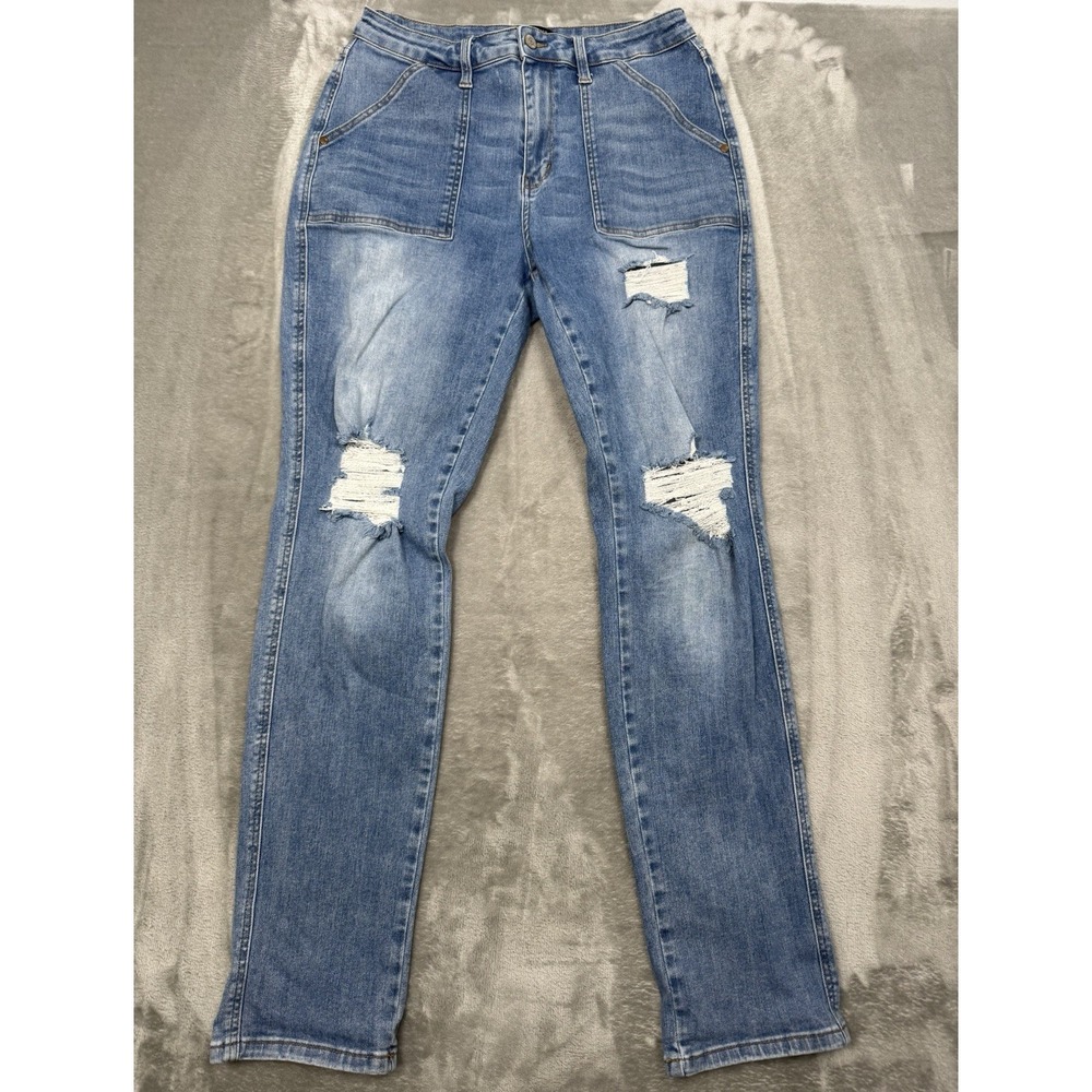 Judy Blue Aiden Jeans Womens 13/31 High Rise Patch Pocket Distressed Boyfriend